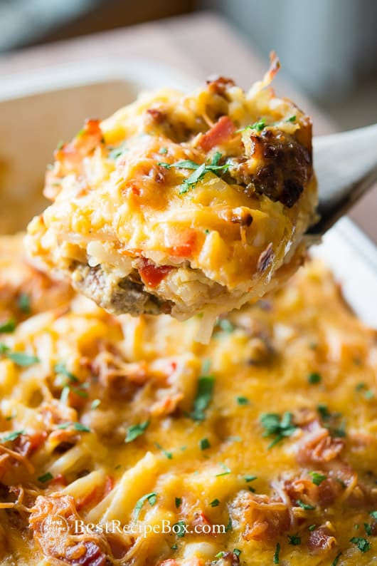 Amazing Breakfast Recipe
 Hash Brown Breakfast Casserole with Bacon and Sausage