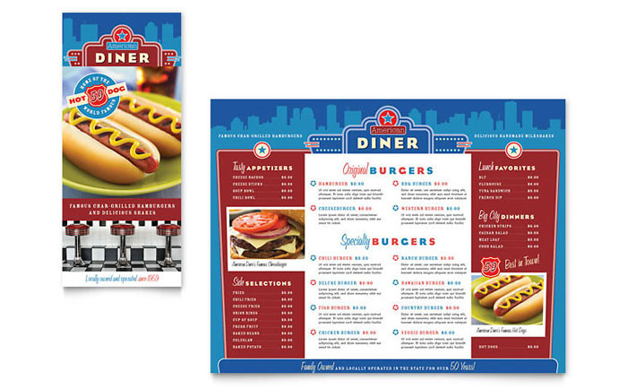 American Dinner Menu
 American Diner Restaurant Take out Brochure Template Design