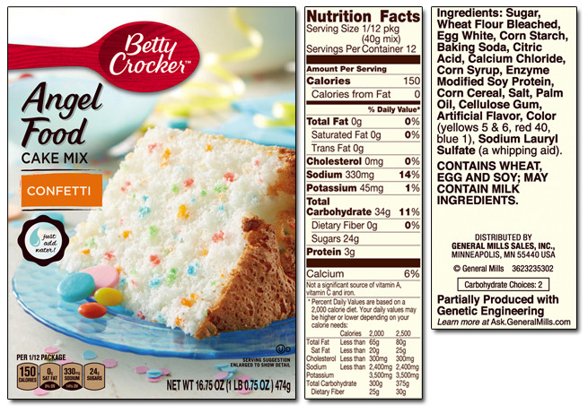 Angel Food Cake Calories
 Betty Crocker Product List