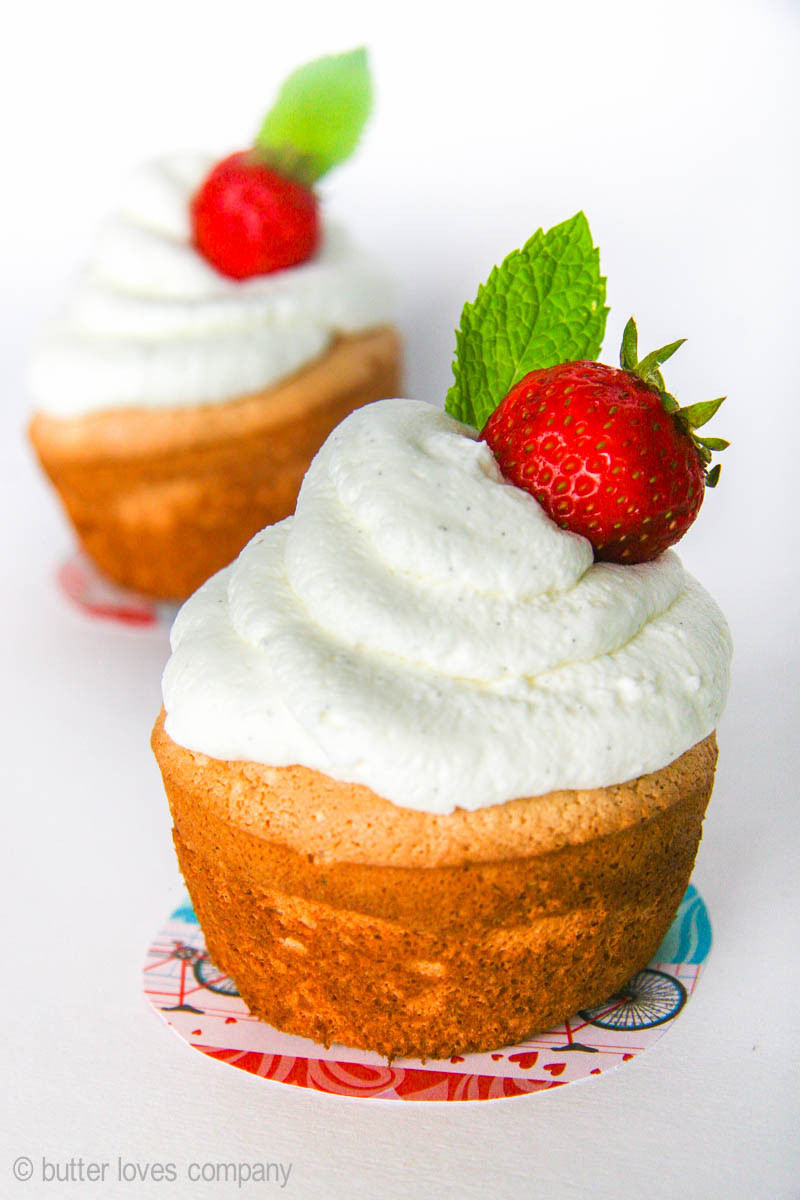 Angel Food Cake Cupcakes
 angel food cupcakes with whipped cream topping