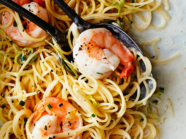 Angel Hair Pasta With Shrimp
 Angel Hair Pasta with Shrimp and Green Garlic Recipe