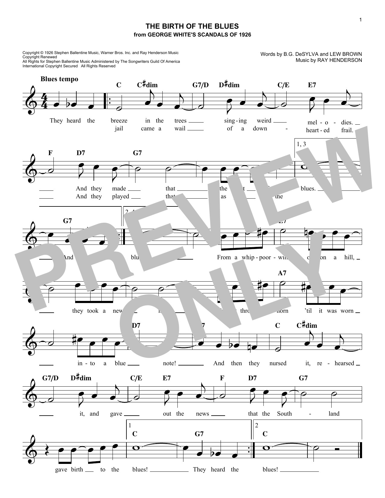 Animal Crackers In My Soup Lyrics
 Ray Henderson The Birth The Blues sheet music