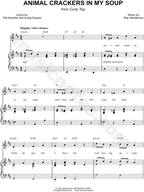 Animal Crackers In My Soup Lyrics
 Shirley Temple "Animal Crackers In My Soup" Sheet Music in