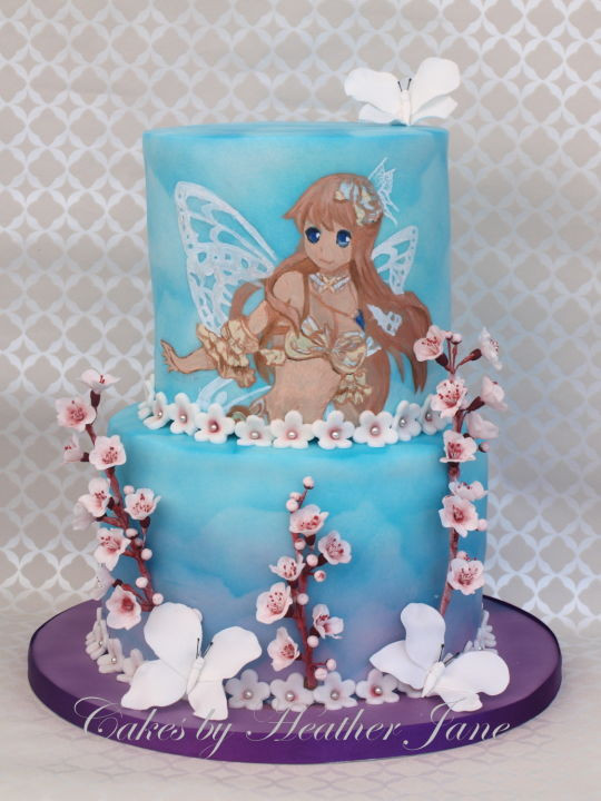 Anime Birthday Cake
 Handpainted Anime Blossom Fairy my daughter s 13th