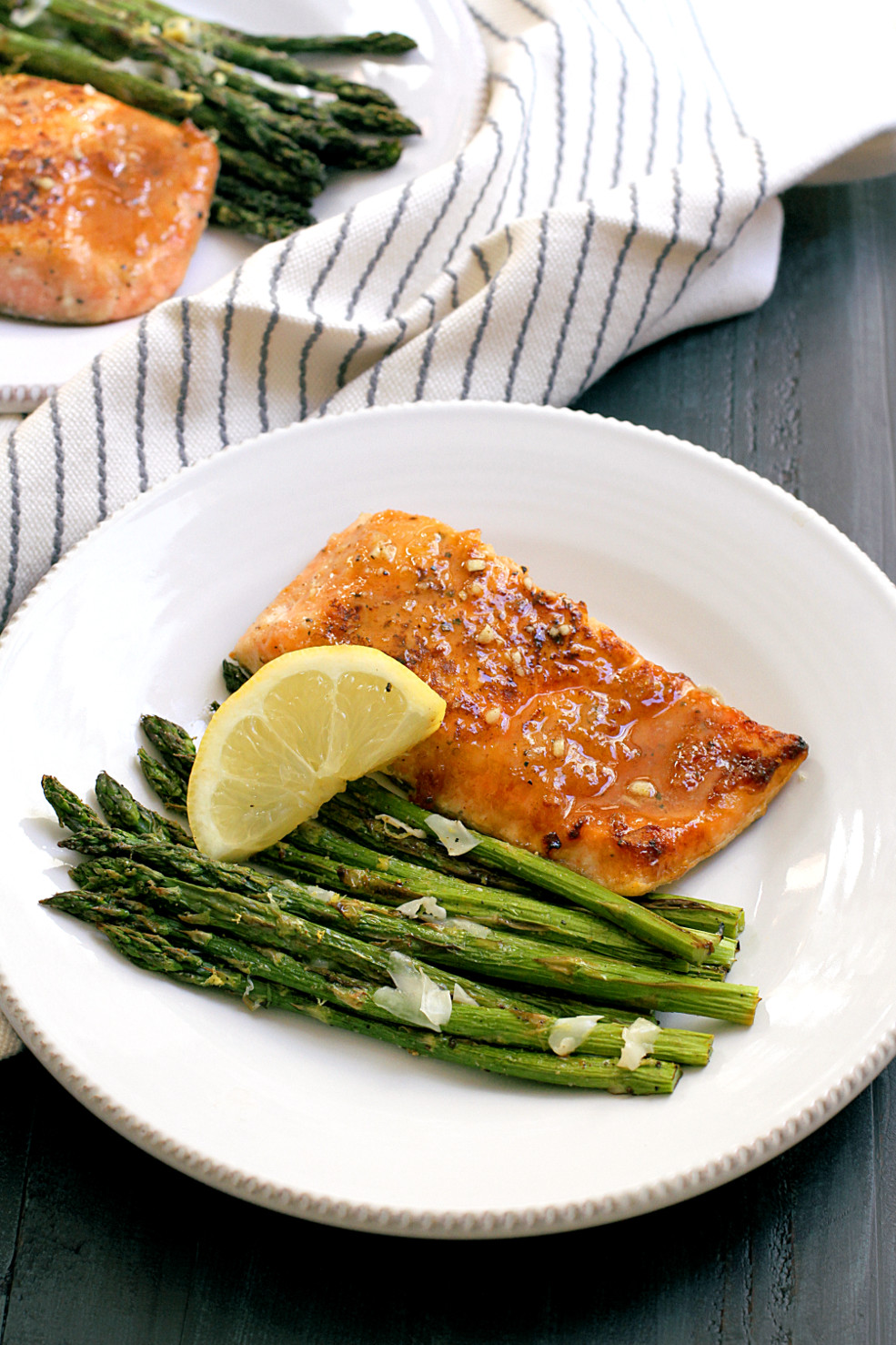 Asparagus And Salmon
 Honey Glazed Salmon with Broiled Asparagus Two of a Kind