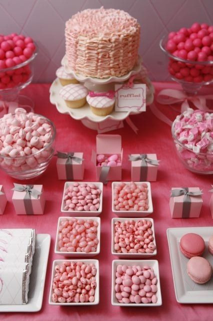 Baby Shower Dessert Bar
 Pink party dessert buffet this would be great for a baby