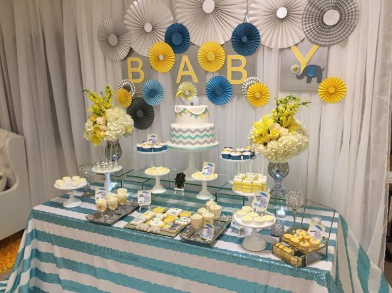 Baby Shower Dessert Table For Boy
 Glam Elephant Baby Shower Baby Shower Ideas Themes Games