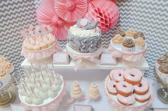 Baby Shower Dessert Table
 Pink and Grey Elephant Dessert Table Pretty My Party
