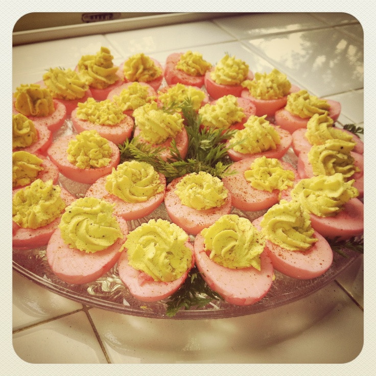 Baby Shower Deviled Eggs
 Pink deviled eggs perfect for Easter baby shower