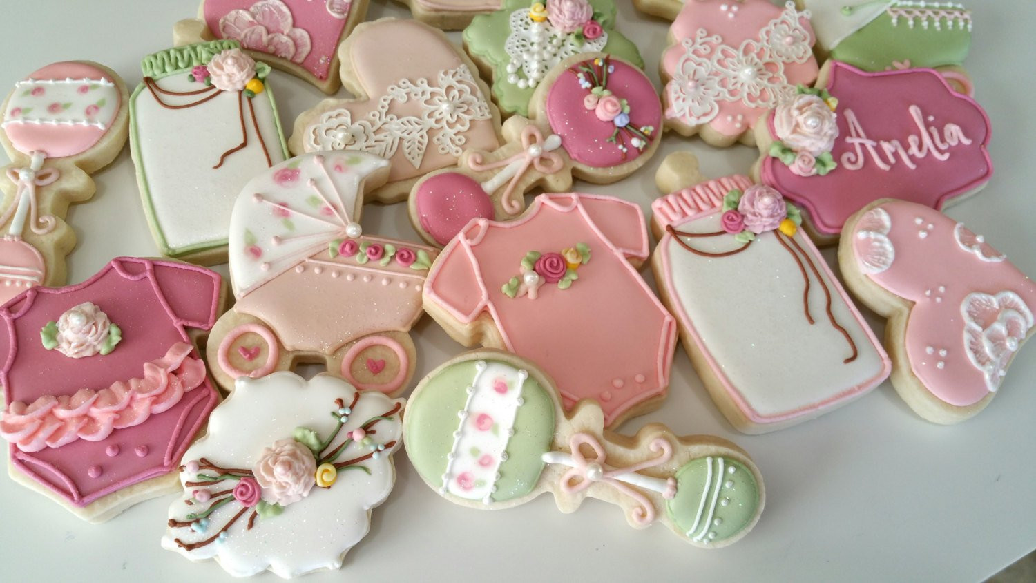 Baby Shower Sugar Cookies
 Vintage baby shower cookies heart cookies lace cookies girl