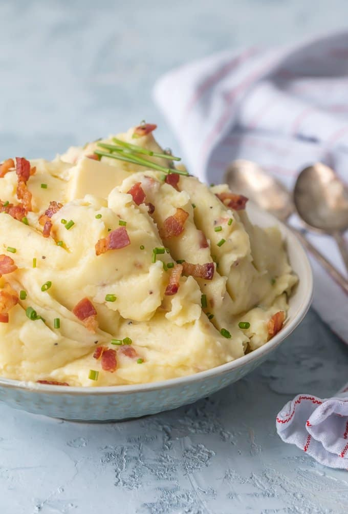 Bacon Mashed Potatoes
 Cheesy Mashed Potatoes with Goat Cheese and Bacon [VIDEO]