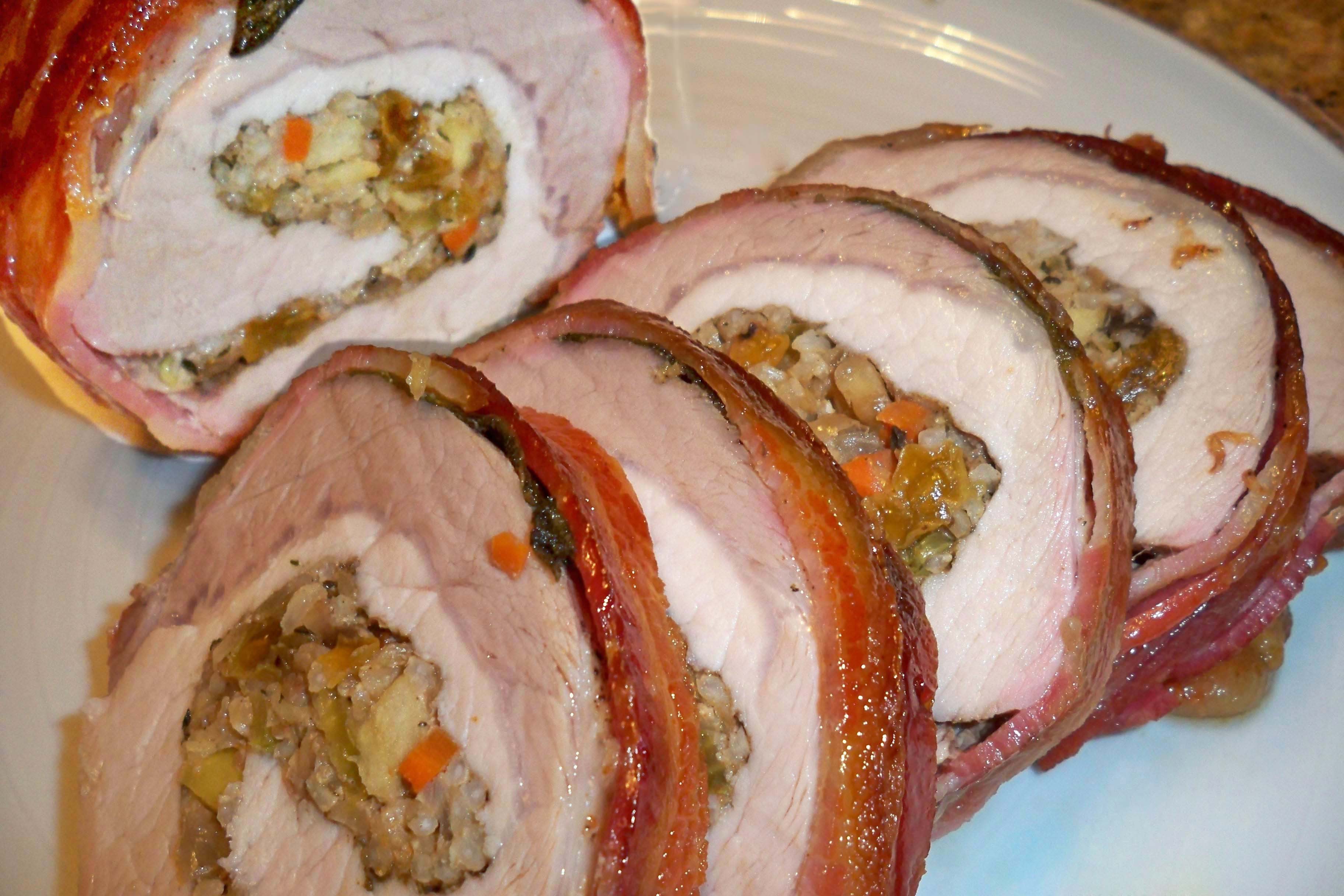 Bacon Wrapped Pork Loin Roast
 Bacon Wrapped Pork Loin Stuffed with Walnuts and Rice