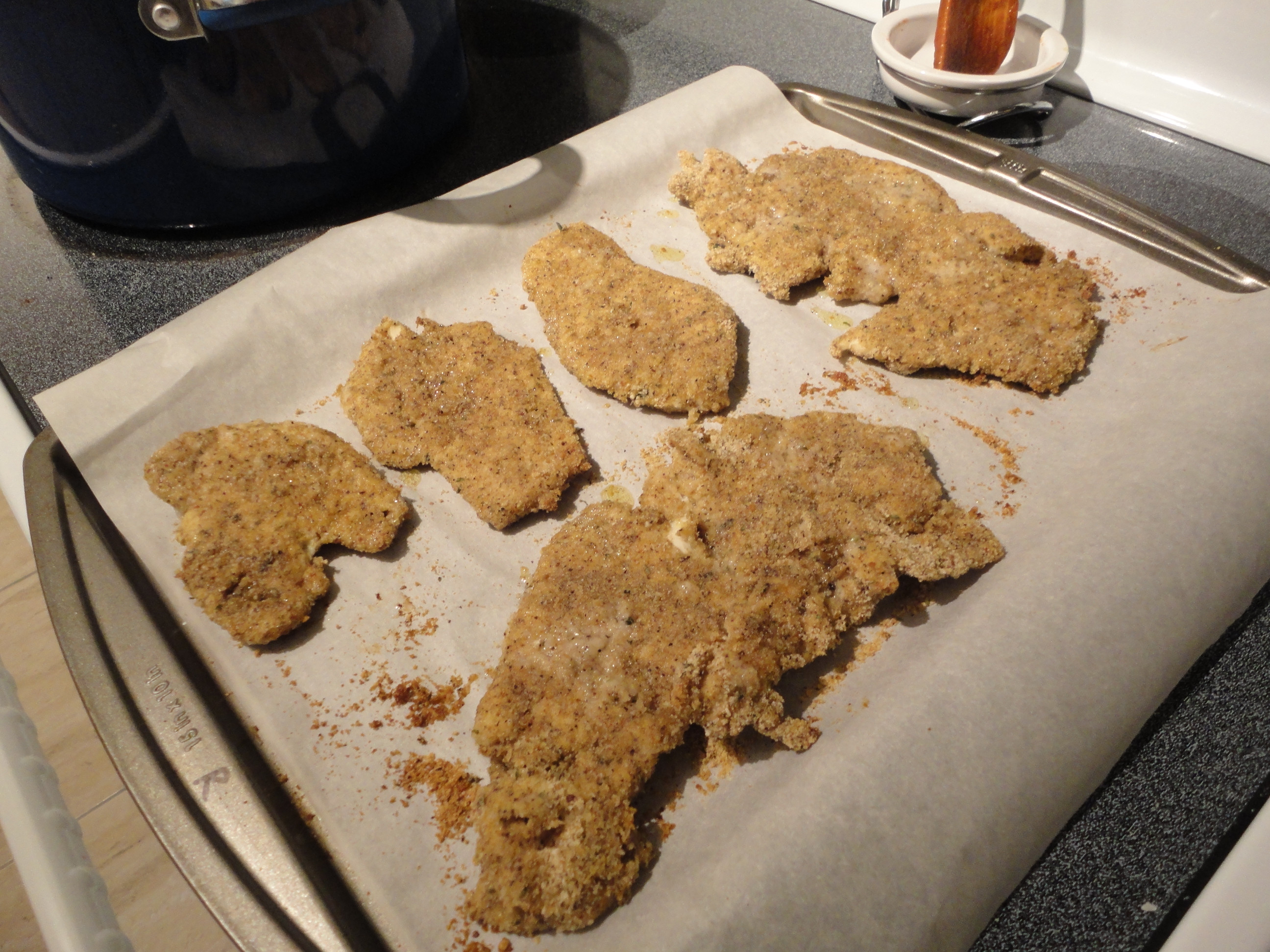 Baked Breaded Chicken Cutlets
 Fully cooked baked breaded chicken cutlets