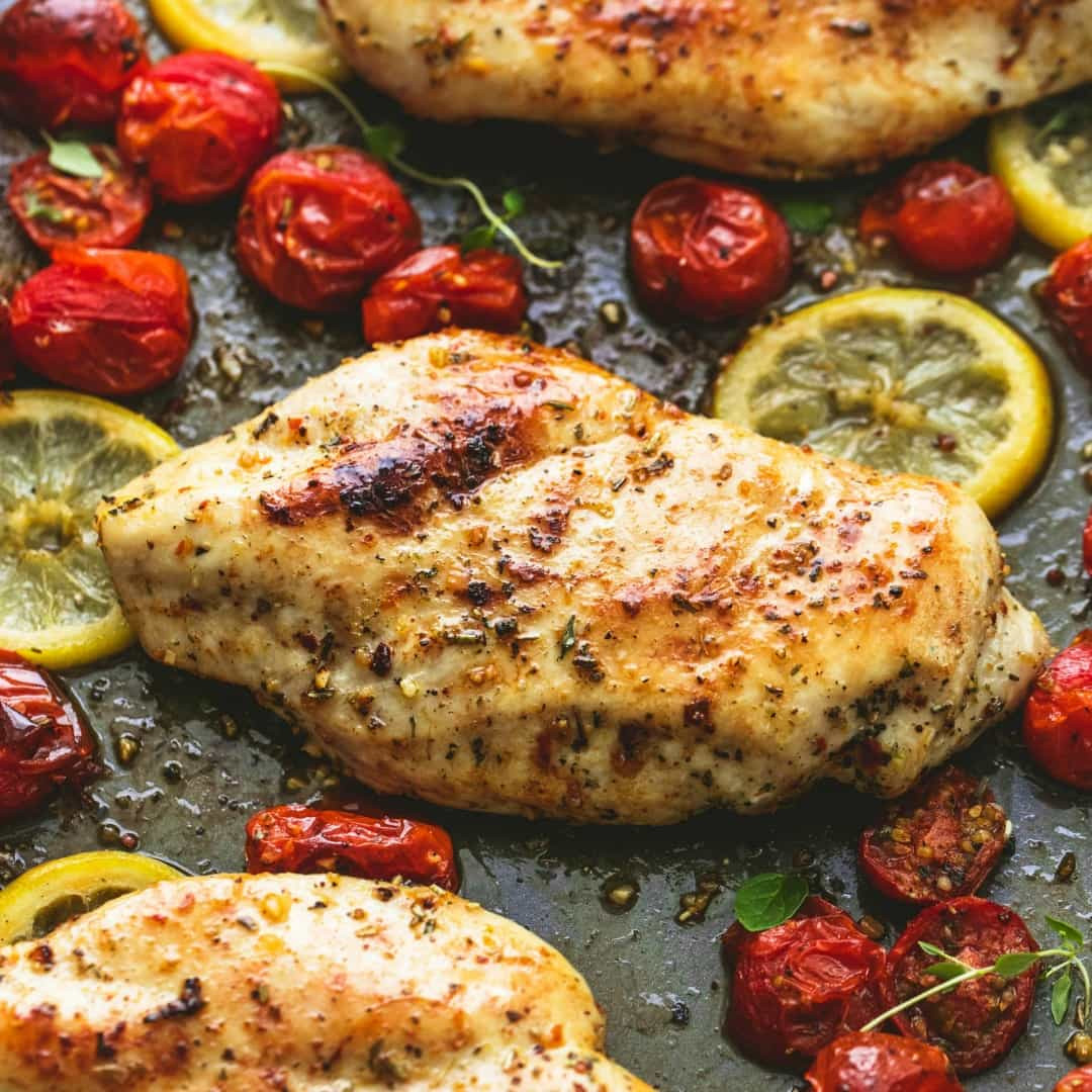 Baked Italian Chicken
 e Pan Baked Italian Chicken & Tomatoes ⋆ Real Housemoms