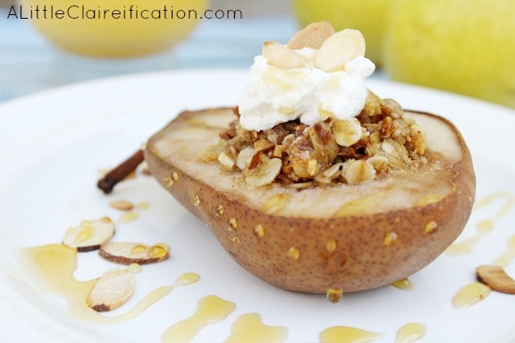 Baked Pear Dessert
 Baked Pears with Honey Almond Oat Crumble