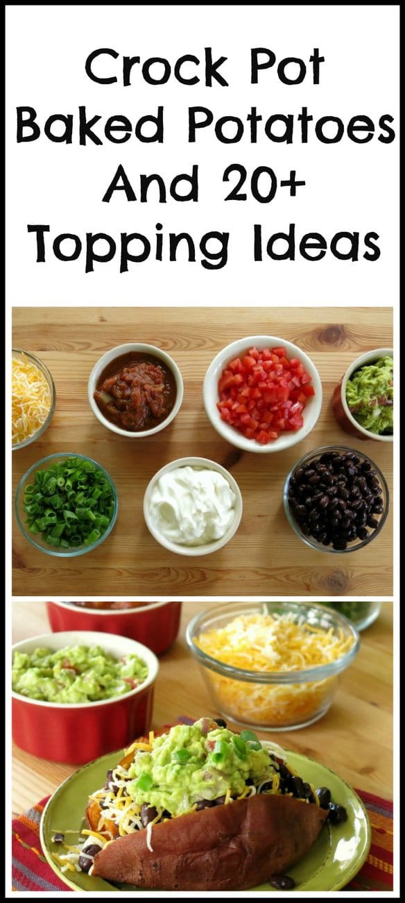 Baked Potato Bar Ideas
 Crock Pot Baked Potatoes and 20 Topping Ideas The