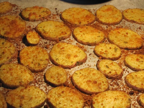 Baked Potato Slices
 sliced potatoes in oven