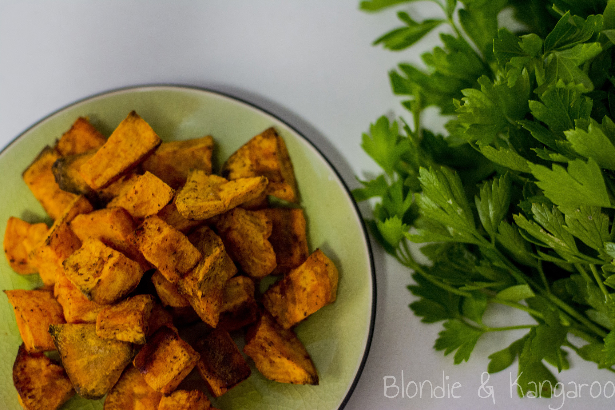 Baked Sweet Potato Cubes
 Baked sweet potato cubes Blon & Kangaroo