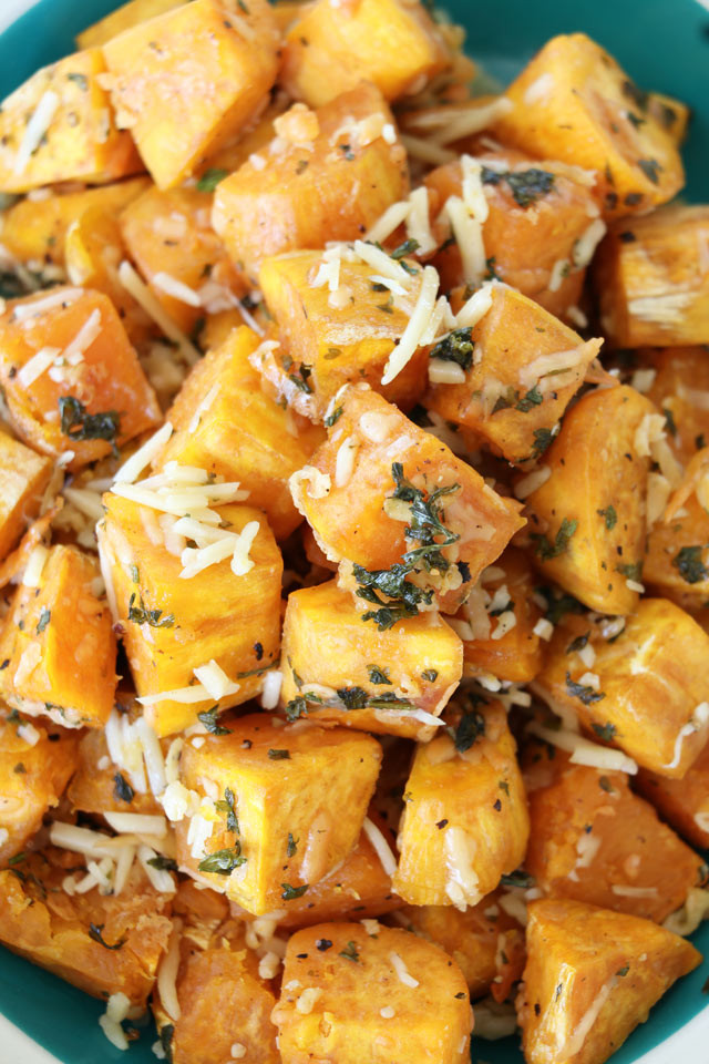 Baked Sweet Potato Cubes
 Baked Sweet Potato Cubes with Parmesan and Sour Cream