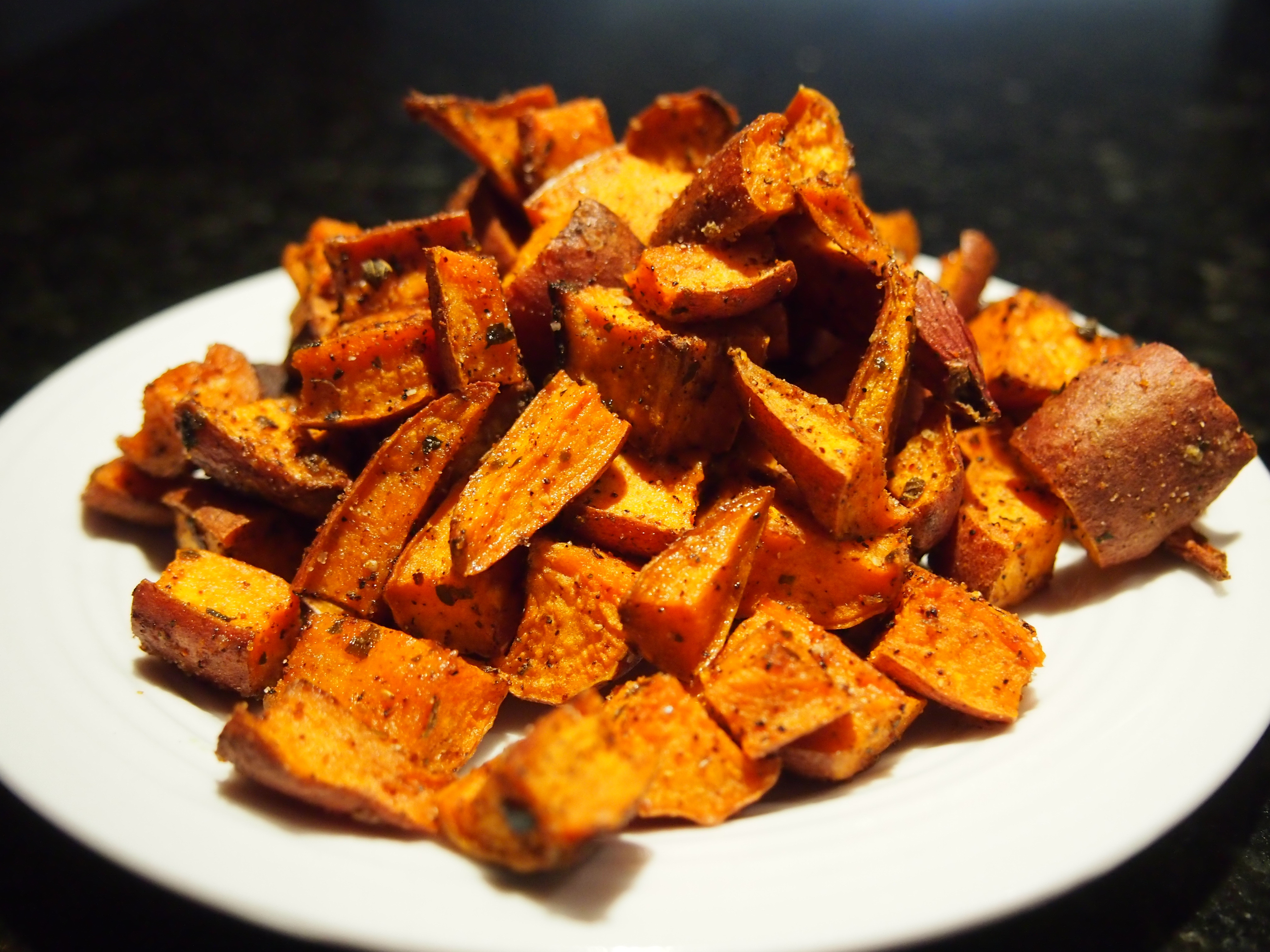 Baked Sweet Potato Cubes
 Spicy Baked Sweet Potato Cubes