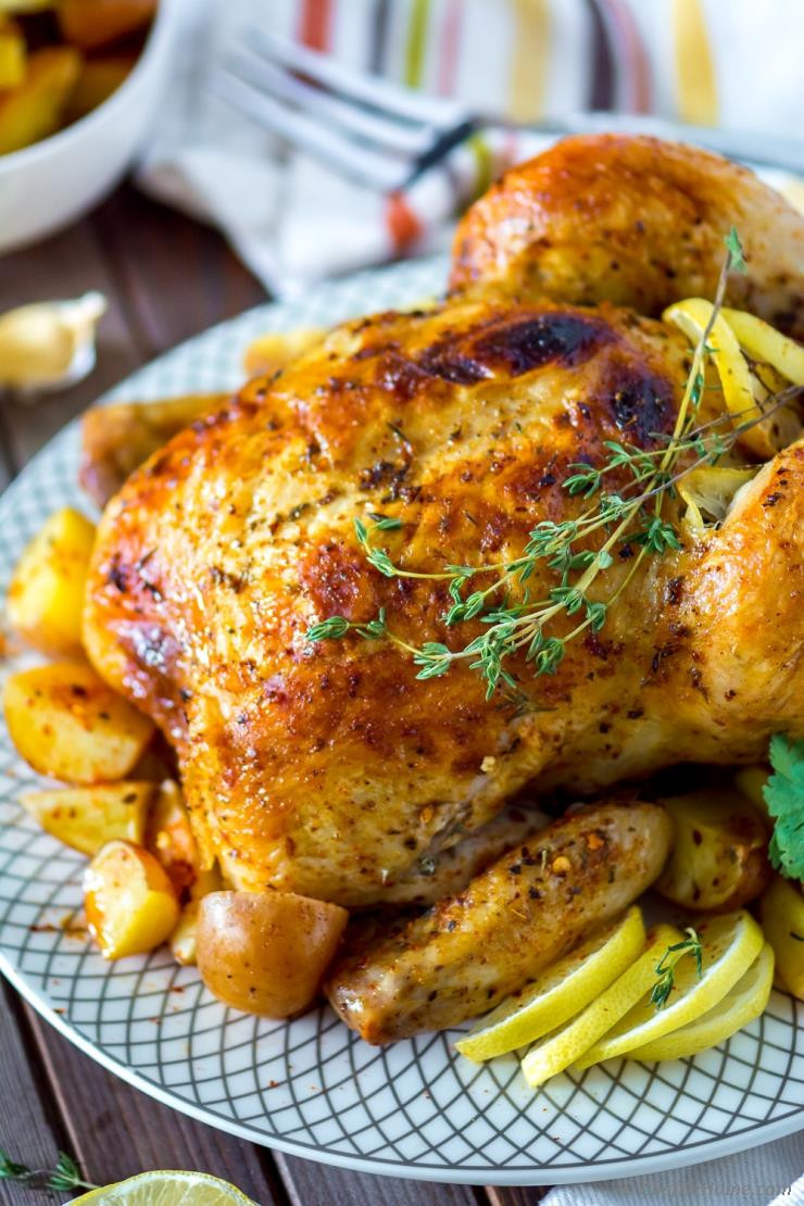 Baking A Whole Chicken
 Oven Roasted Whole Chicken with Lemon and Thyme Recipe