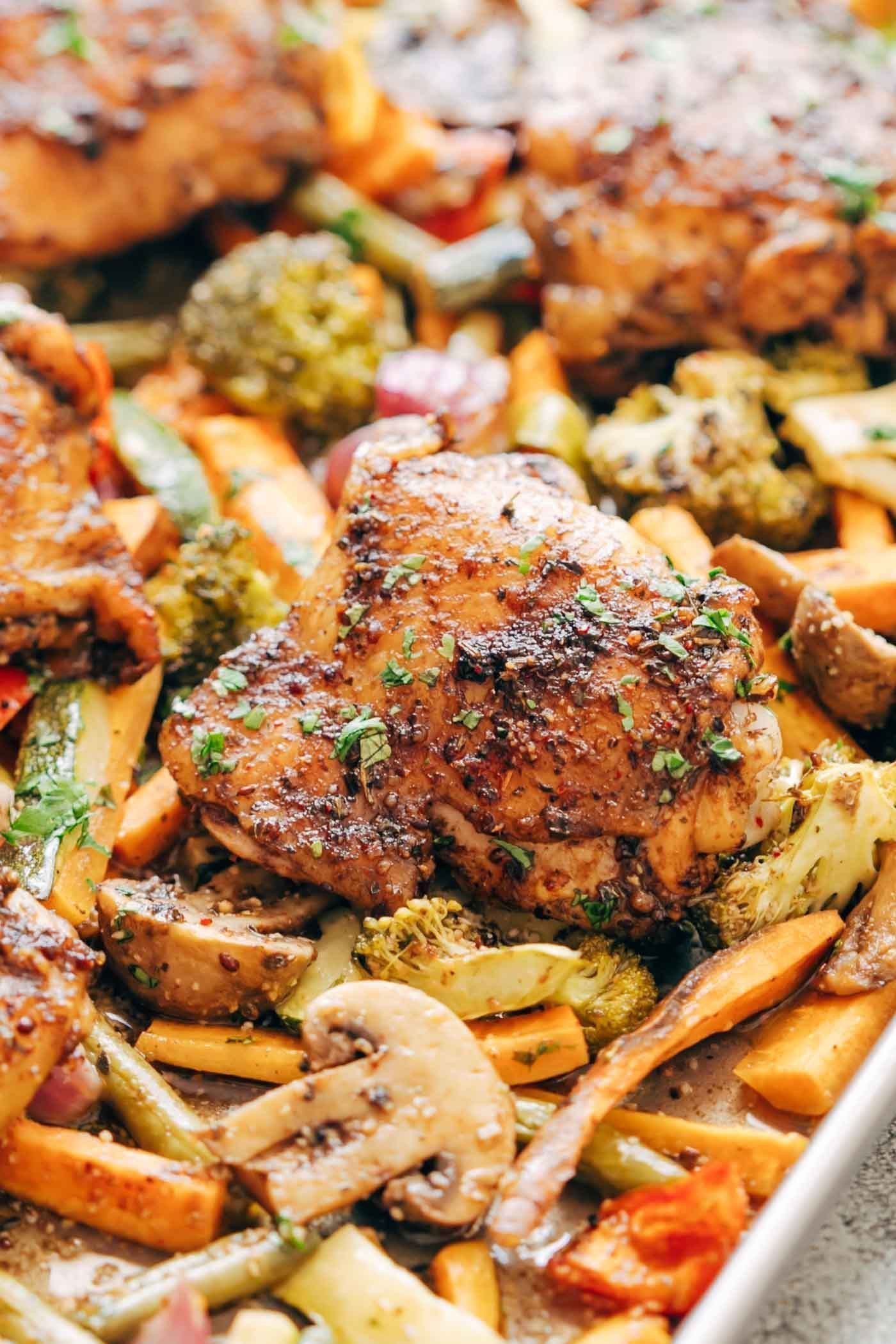 Balsamic Chicken Thighs
 Sheet Pan Honey Balsamic Chicken Thighs with Veggies