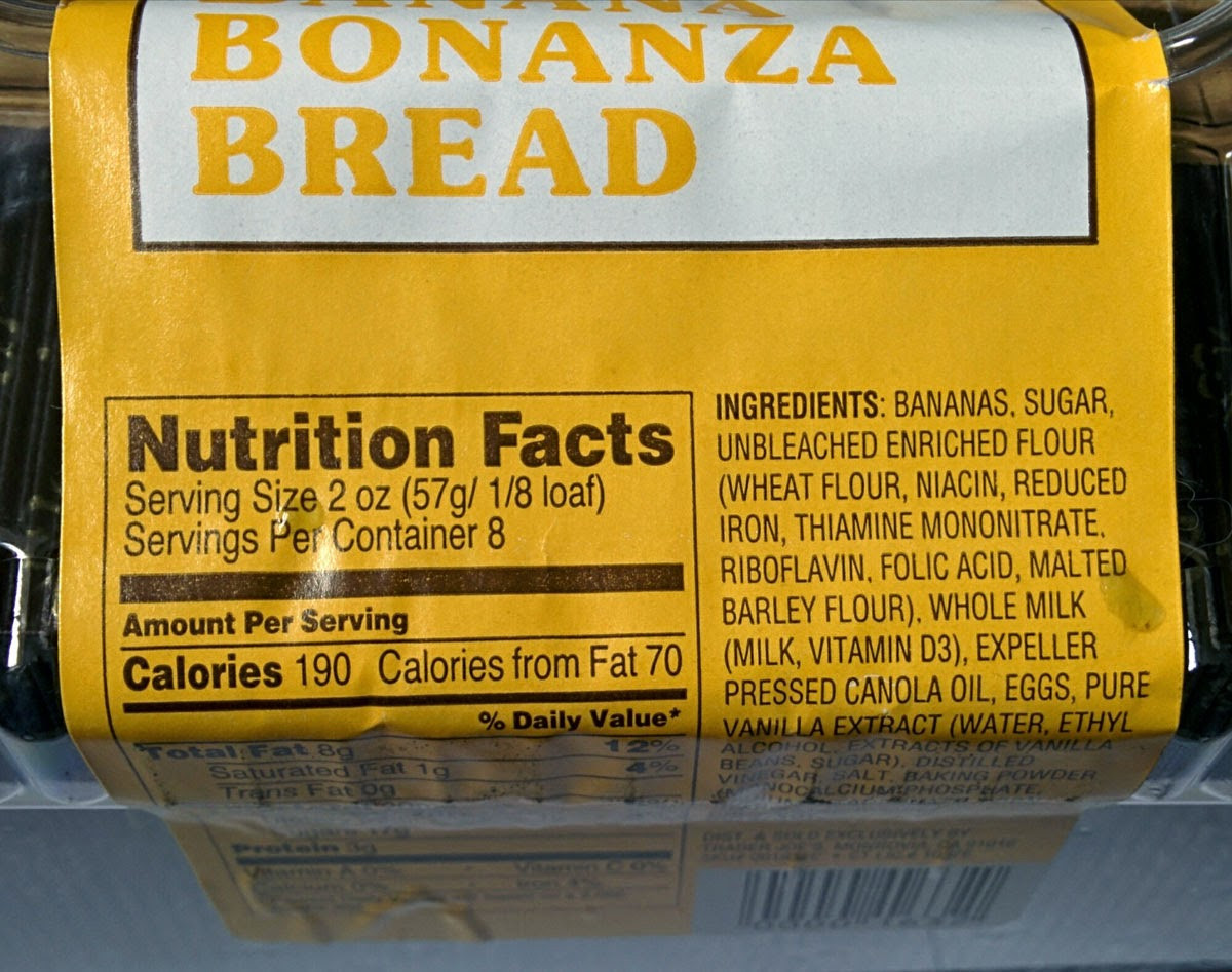 Banana Bread Nutrition
 Trader Joe s Nutrition Labels November 2014
