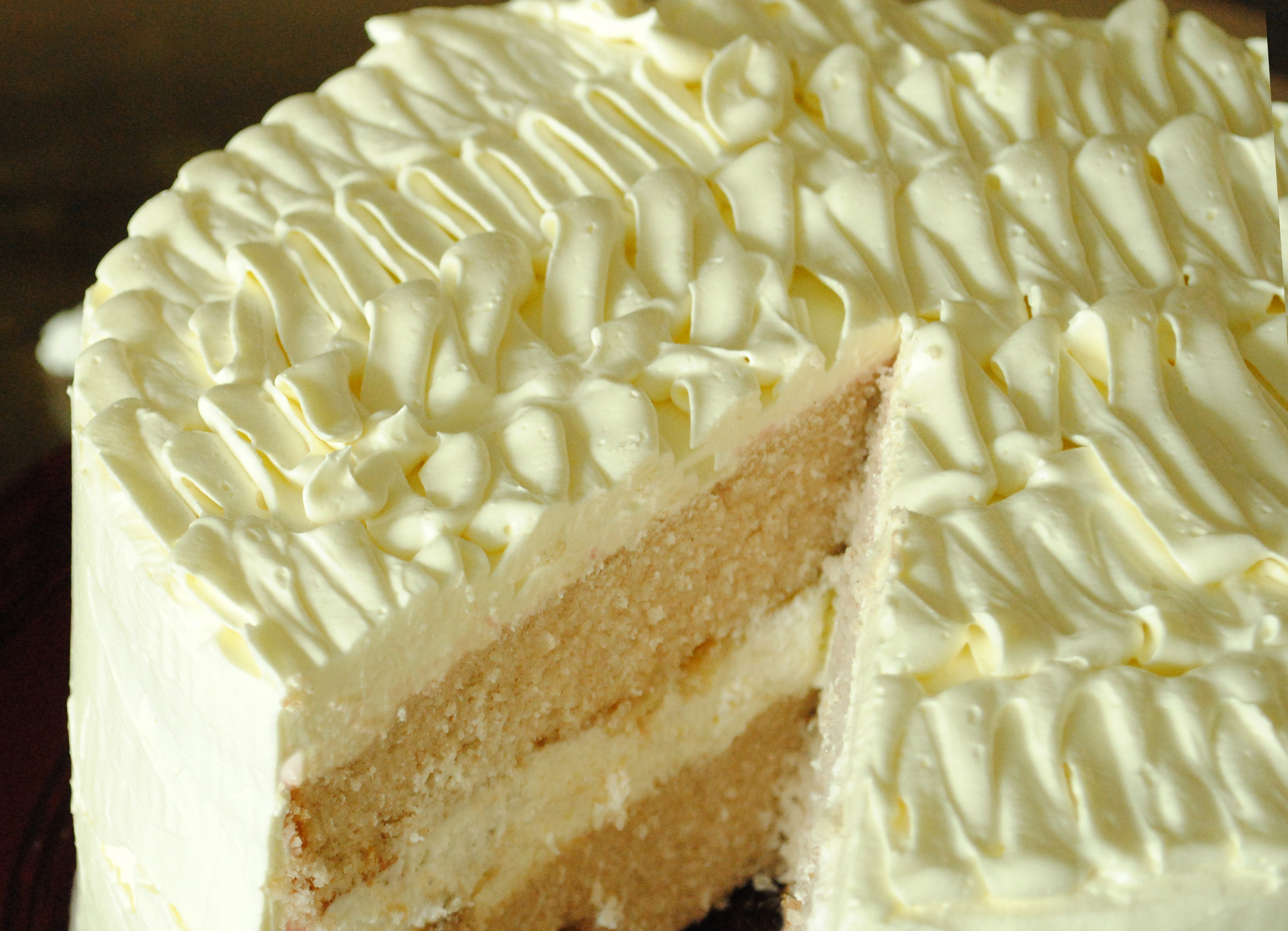 Banana Cream Cake
 Banana Cream Cake with Ruffled Vanilla Frosting Garlic Girl