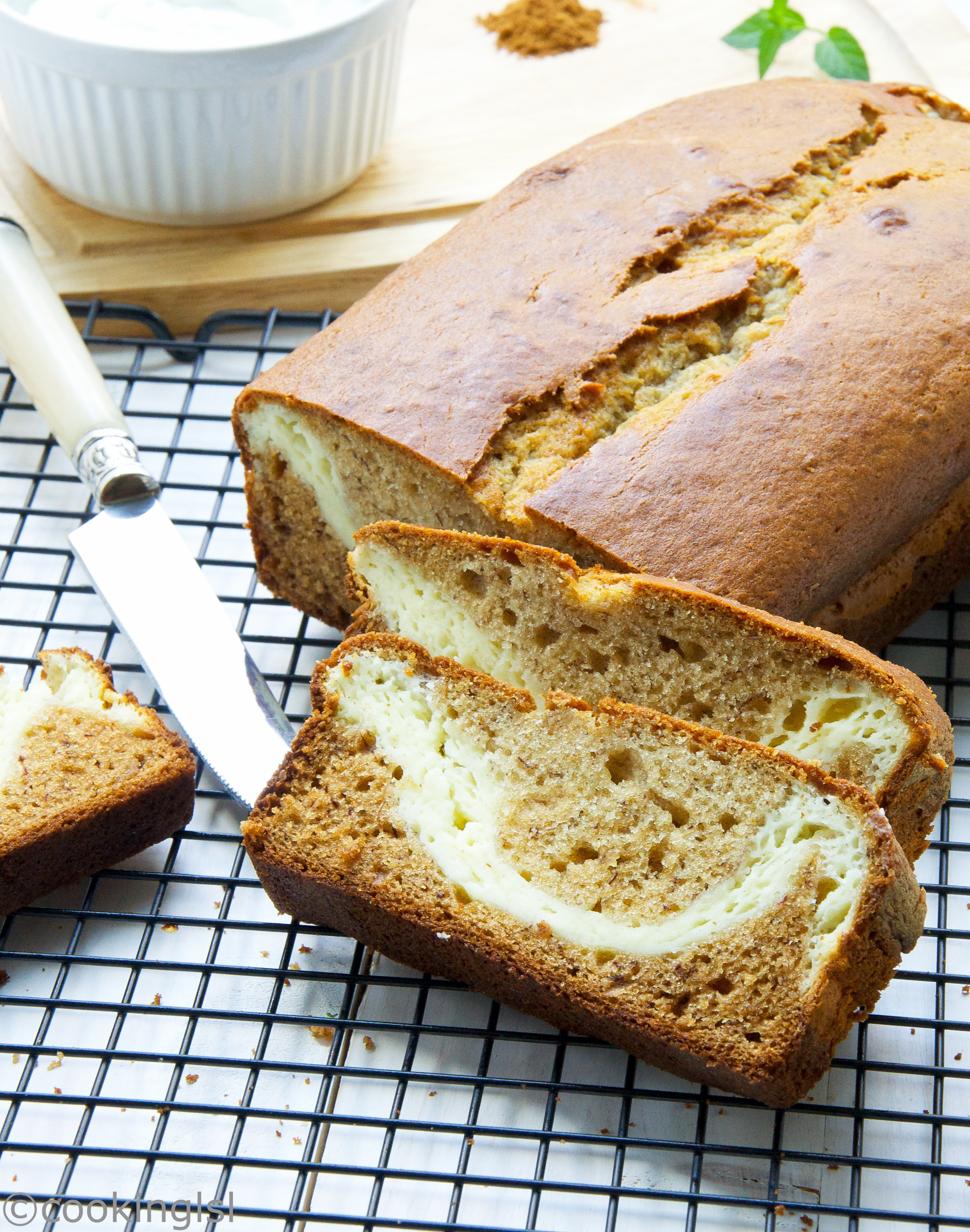 Banana Cream Cheese Bread
 Cream Cheese Filled Banana Bread With Coconut Oil