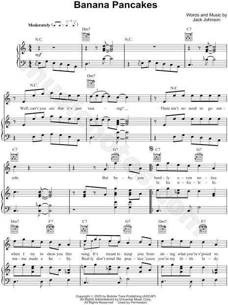 Banana Pancakes Jack Johnson
 Jack Johnson "Banana Pancakes" Sheet Music in C Major