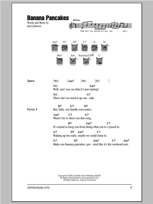 Banana Pancakes Lyrics
 Banana Pancakes by Jack Johnson Guitar Chords Lyrics