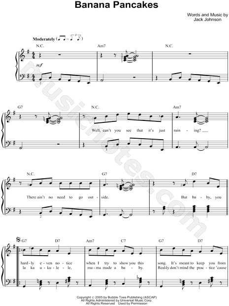 Banana Pancakes Lyrics
 Jack Johnson "Banana Pancakes" Sheet Music Easy Piano in