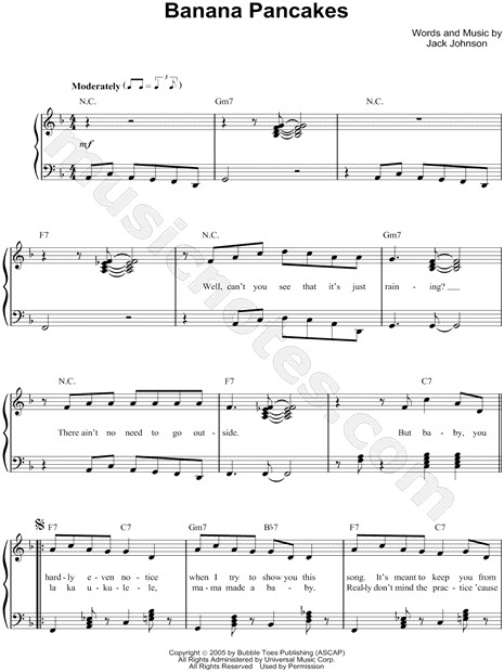 Banana Pancakes Lyrics
 Jack Johnson "Banana Pancakes" Sheet Music Easy Piano in