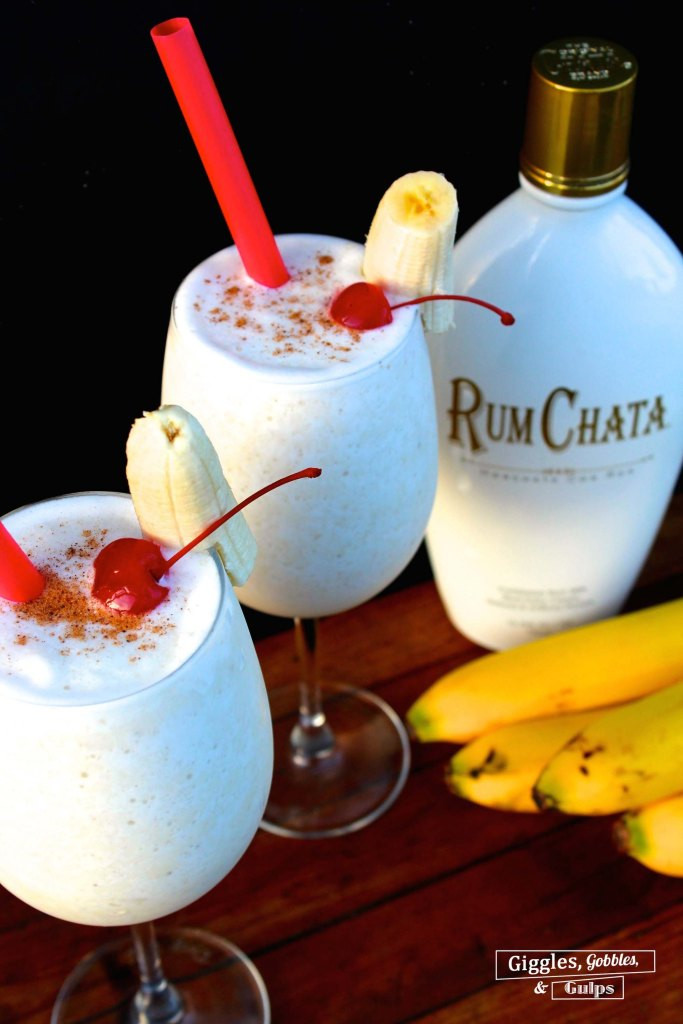 Banana Rum Cream Drinks
 Banana Rumchata Colada Giggles Gobbles and Gulps