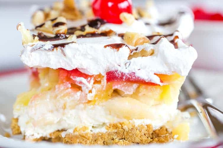 Banana Split Dessert
 No Bake Banana Split Dessert