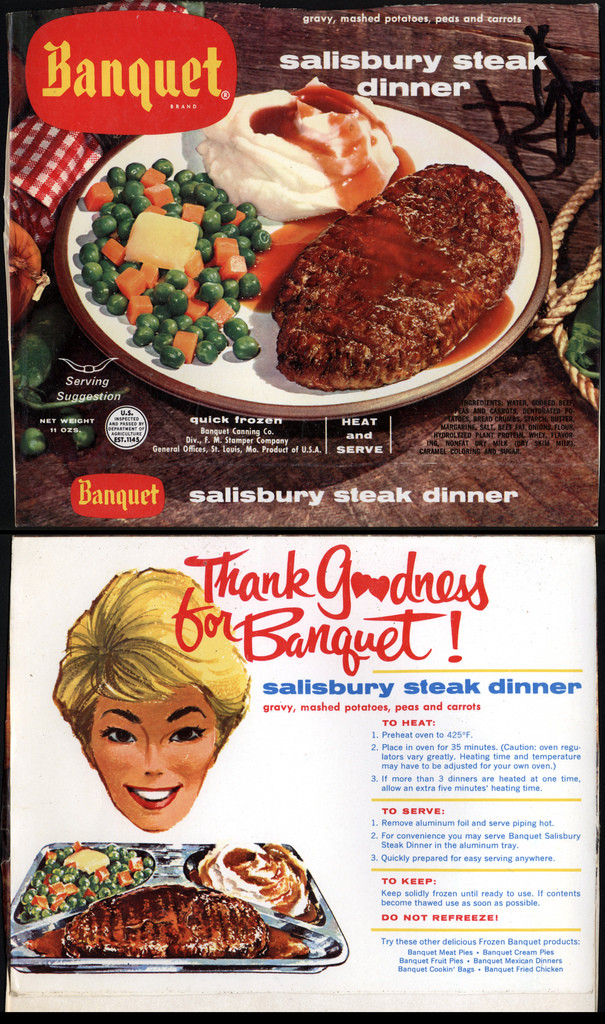 Banquet Tv Dinners
 Banquet Salisbury Steak Dinner TV Dinner box 1950 s