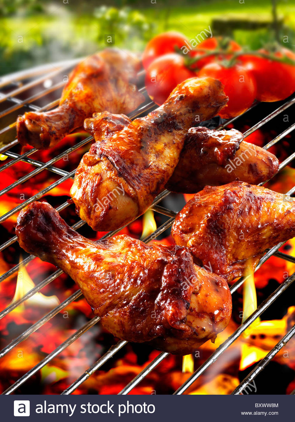 Bbq Chicken Legs On Grill
 Barbecue chicken legs & thighs on a BBQ grill Stock