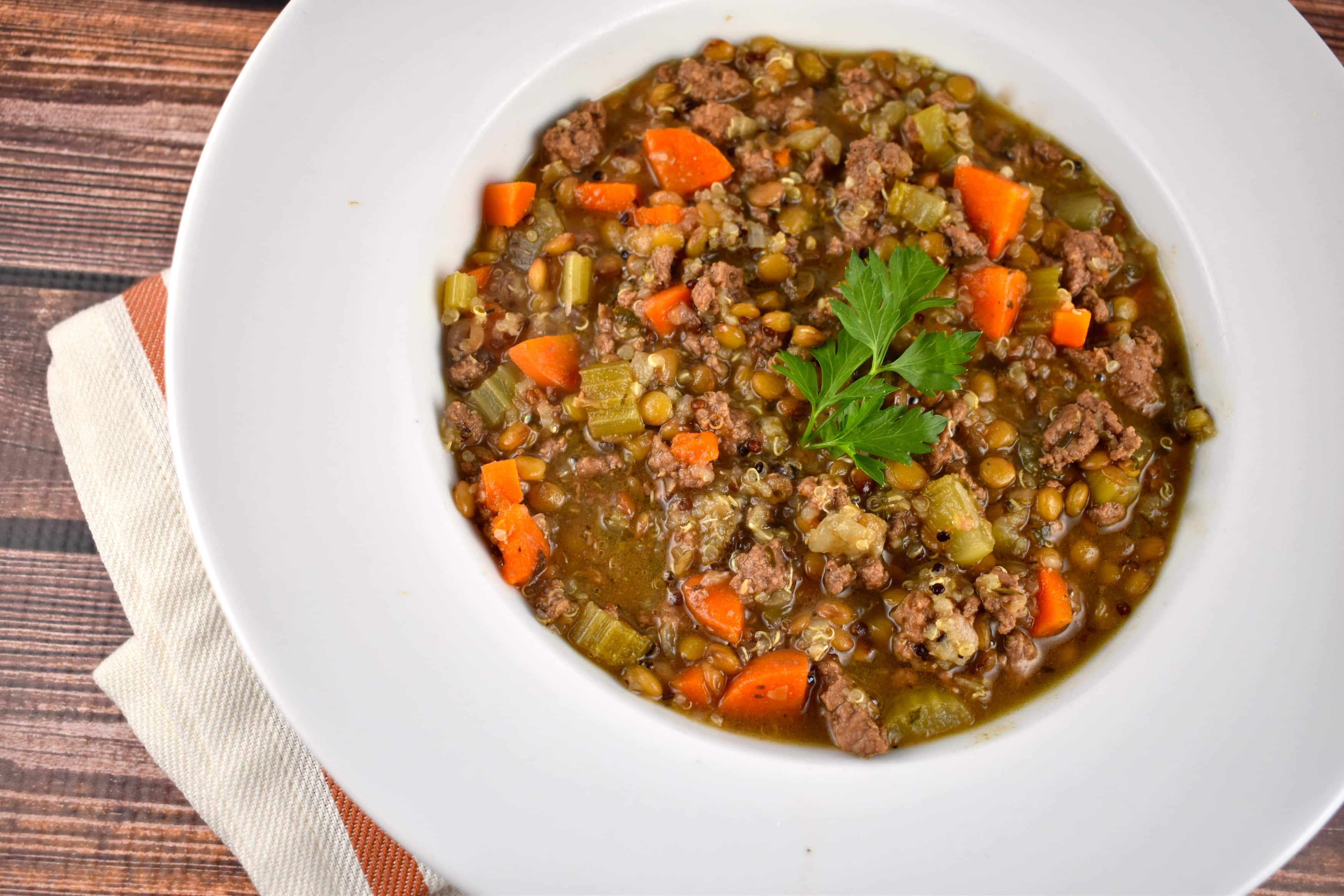 Beef Lentil Soup
 Lentil Beef and Quinoa Soup Recipe 5 Points LaaLoosh