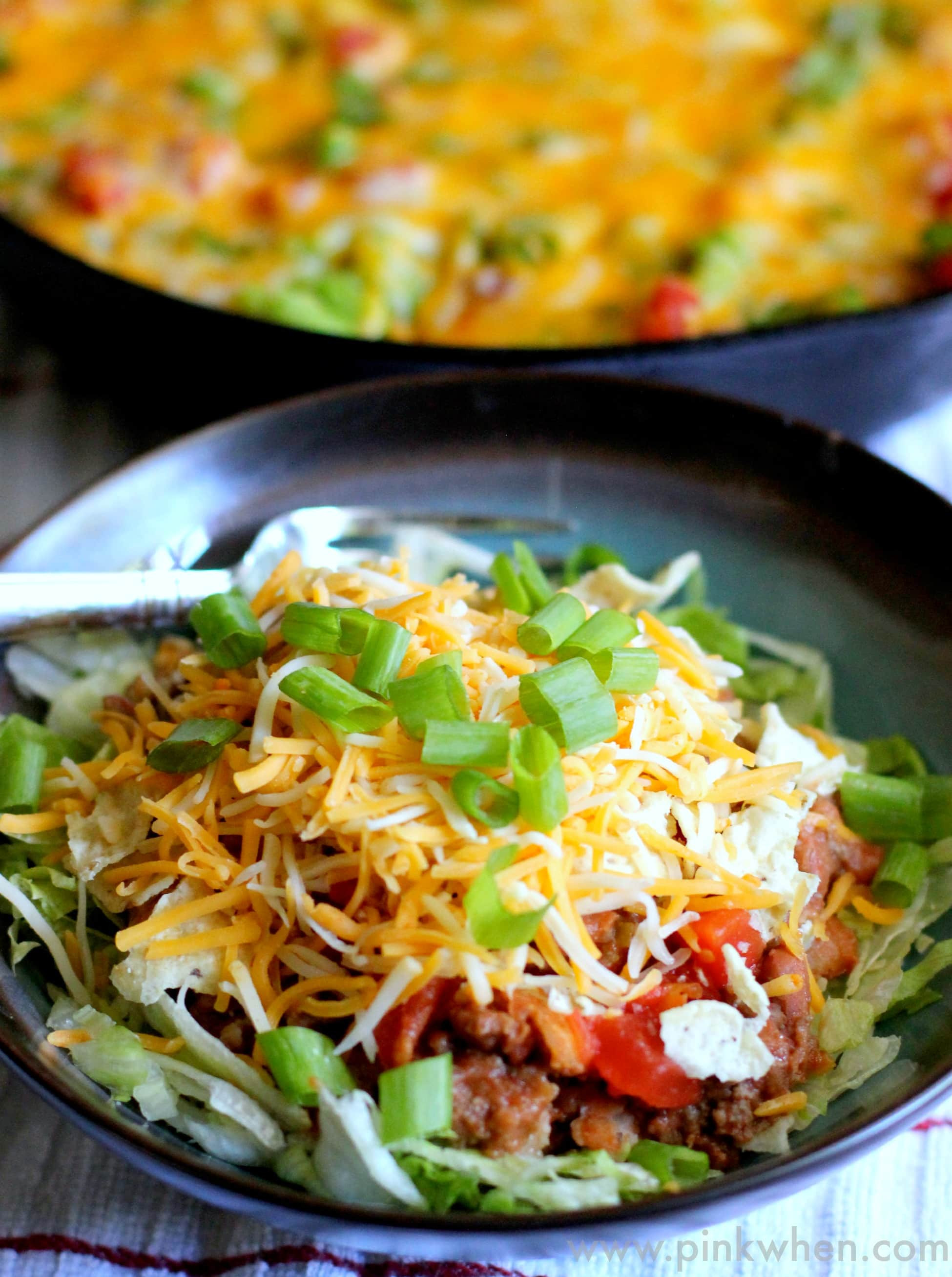 Beef Taco Casserole
 Skillet Beef and Bean Taco Casserole PinkWhen