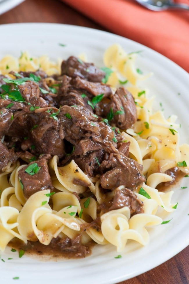 Beef Tips Over Noodles
 Tender Beef Tips on Egg Noodles