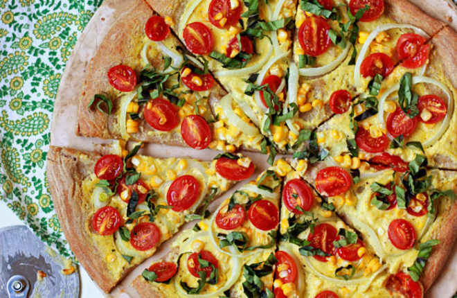Big Tomato Pizza
 Vegan Summer Pizza with Corn Tomatoes and Basil
