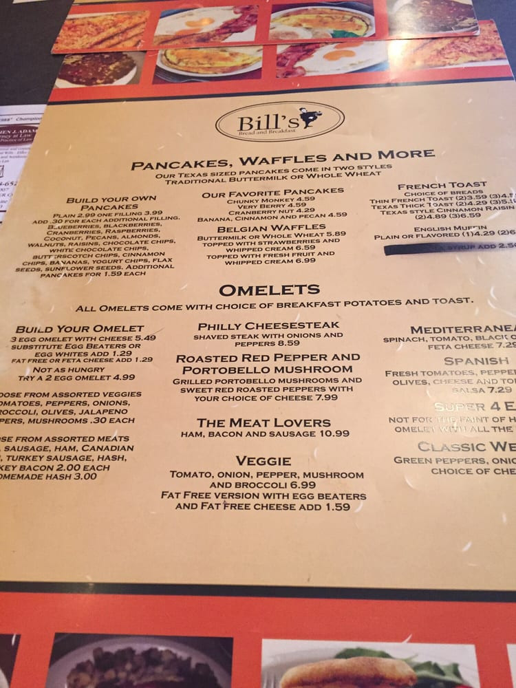 Bills Bread And Breakfast
 Other side of the menu Yelp