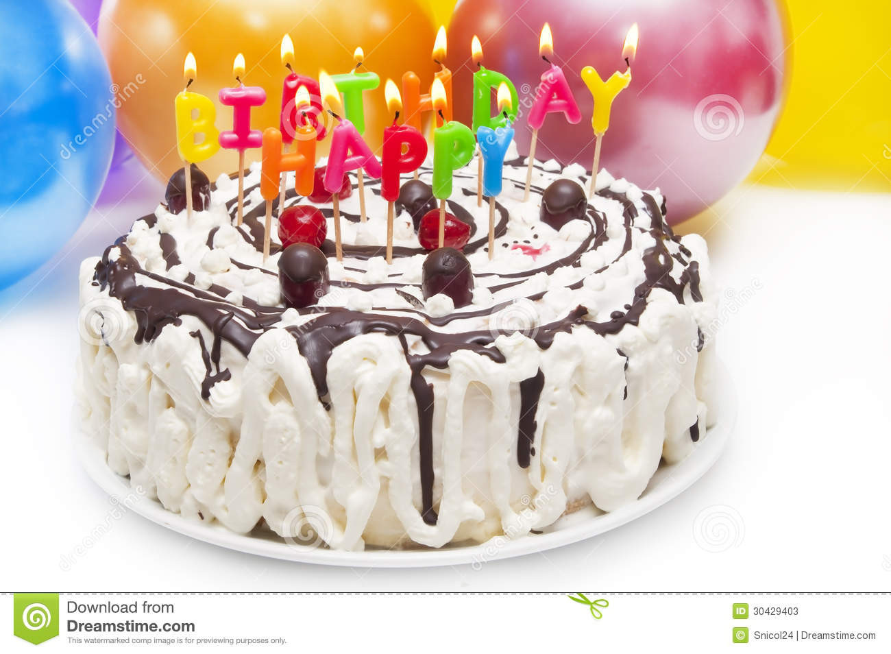 Birthday Cake With Candles And Balloons
 Birthday Cake Stock s Image