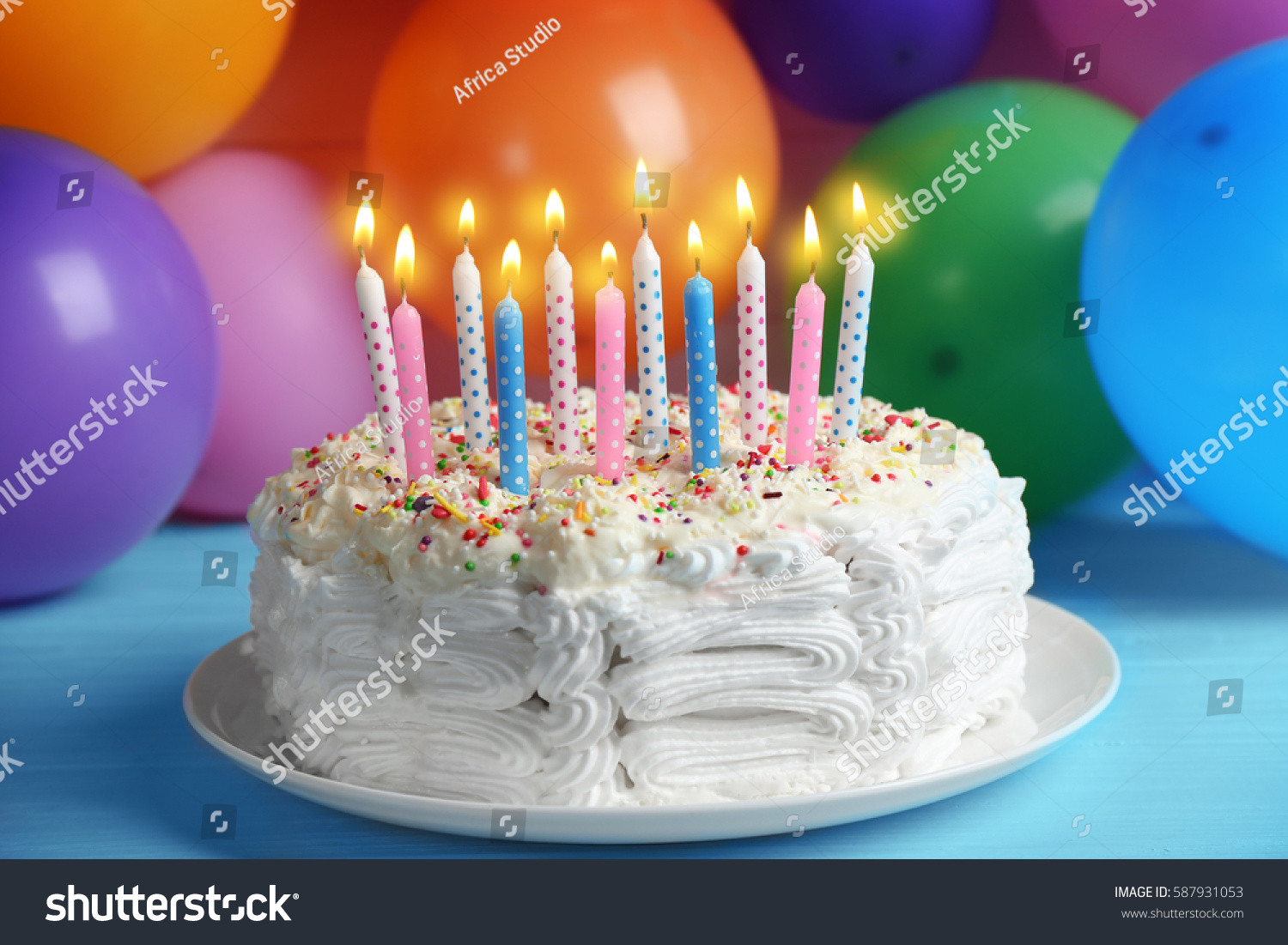 Birthday Cake With Candles And Balloons
 Birthday Cake Candles Balloons Background Stock