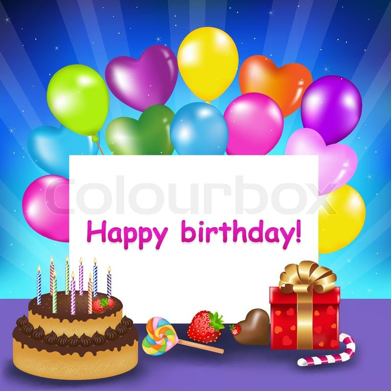 Birthday Cake With Candles And Balloons
 Decoration Ready For Birthday With Birthday Cake With