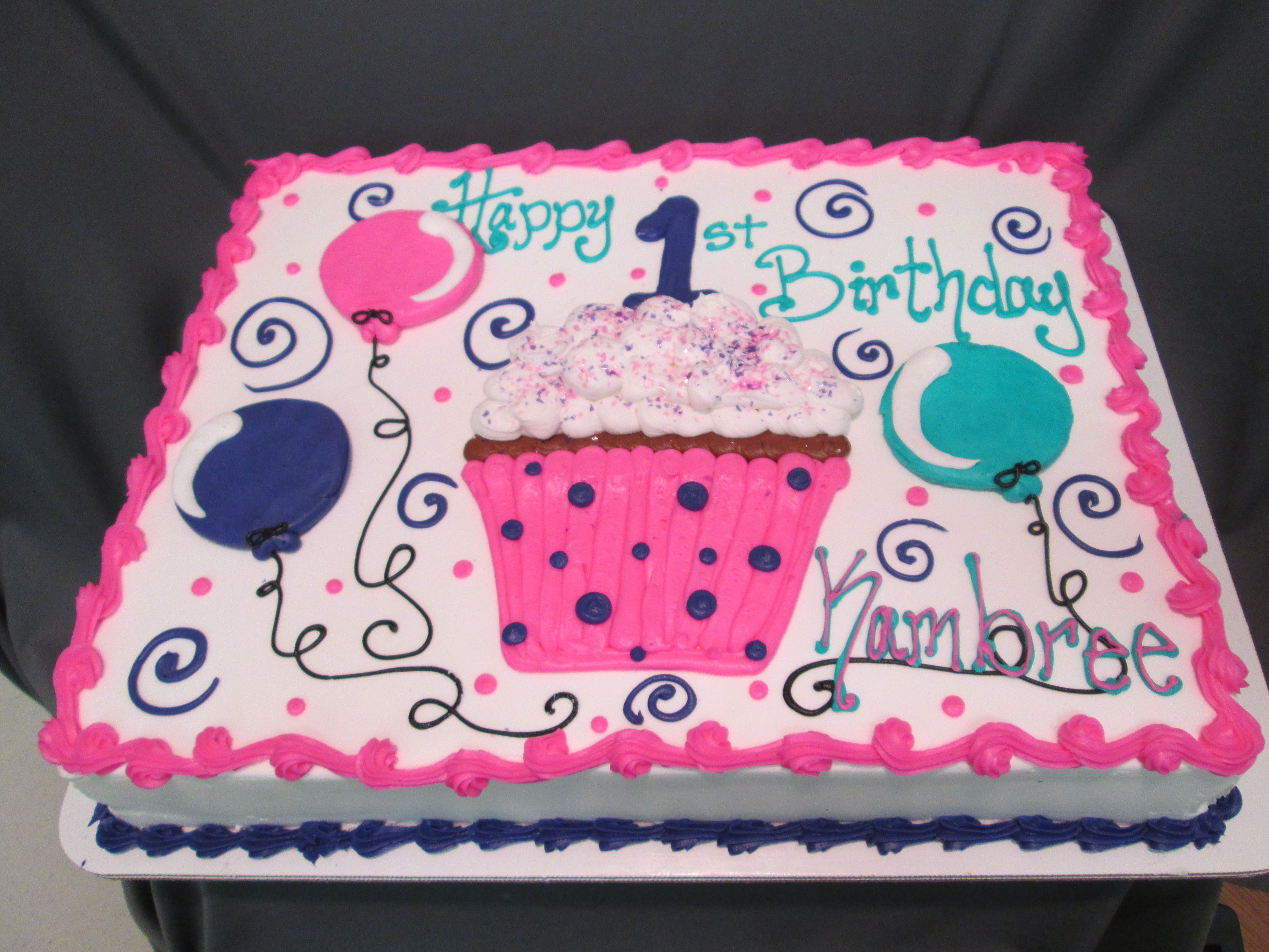 Birthday Sheet Cake
 Cupcake and Balloon First Birthday Sheet Cake