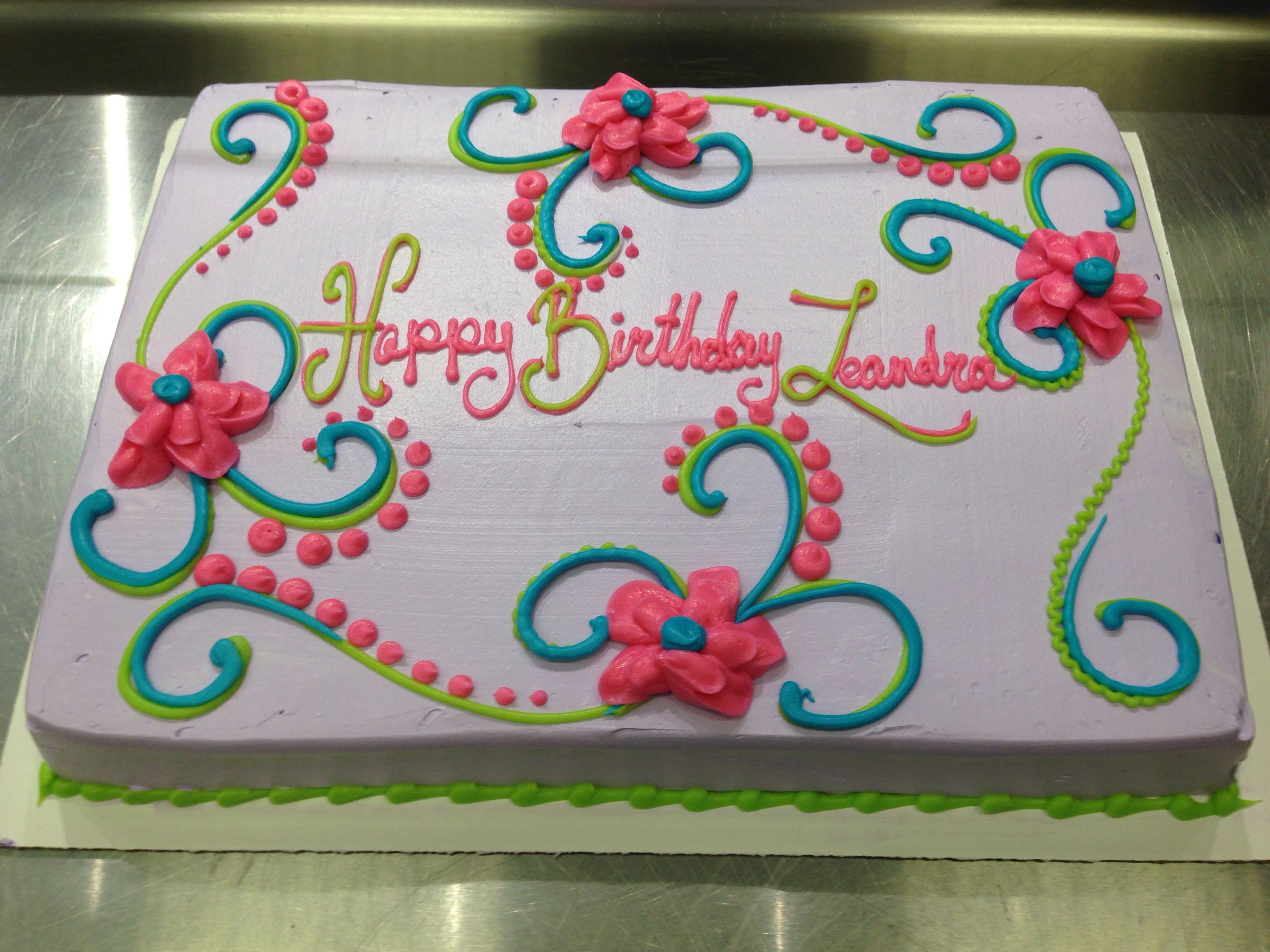 Birthday Sheet Cake
 Scrolls and flowers girly birthday cake