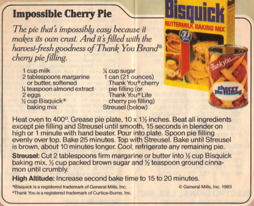 Bisquick Impossible Pie Recipes
 Impossible Cherry Pie Recipe Clipping RecipeCurio