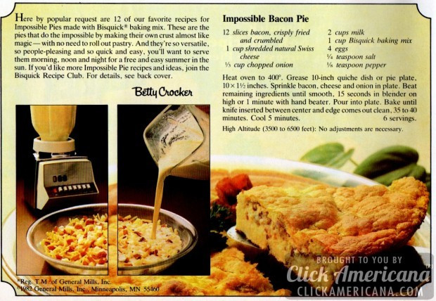 Bisquick Impossible Pie Recipes
 Bisquick Impossible Bacon Pie