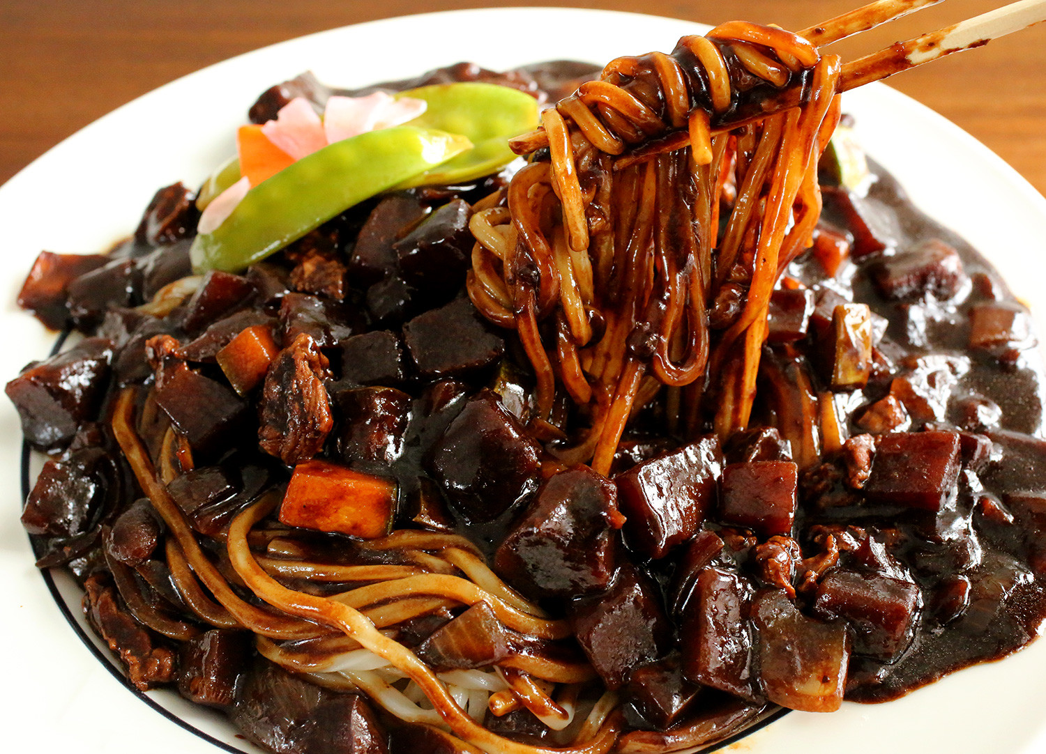 Black Bean Noodles
 Korean food photo Jjajangmyeon noodles in black bean